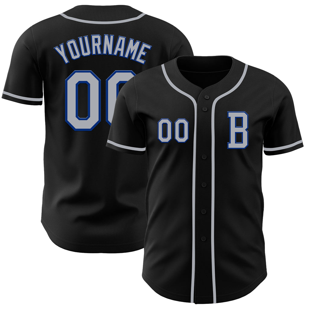 Custom Black Gray-Royal Authentic Baseball Jersey