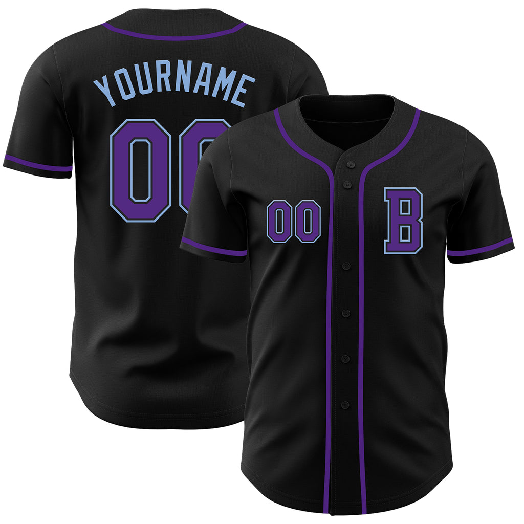 Custom Black Purple-Light Blue Authentic Baseball Jersey