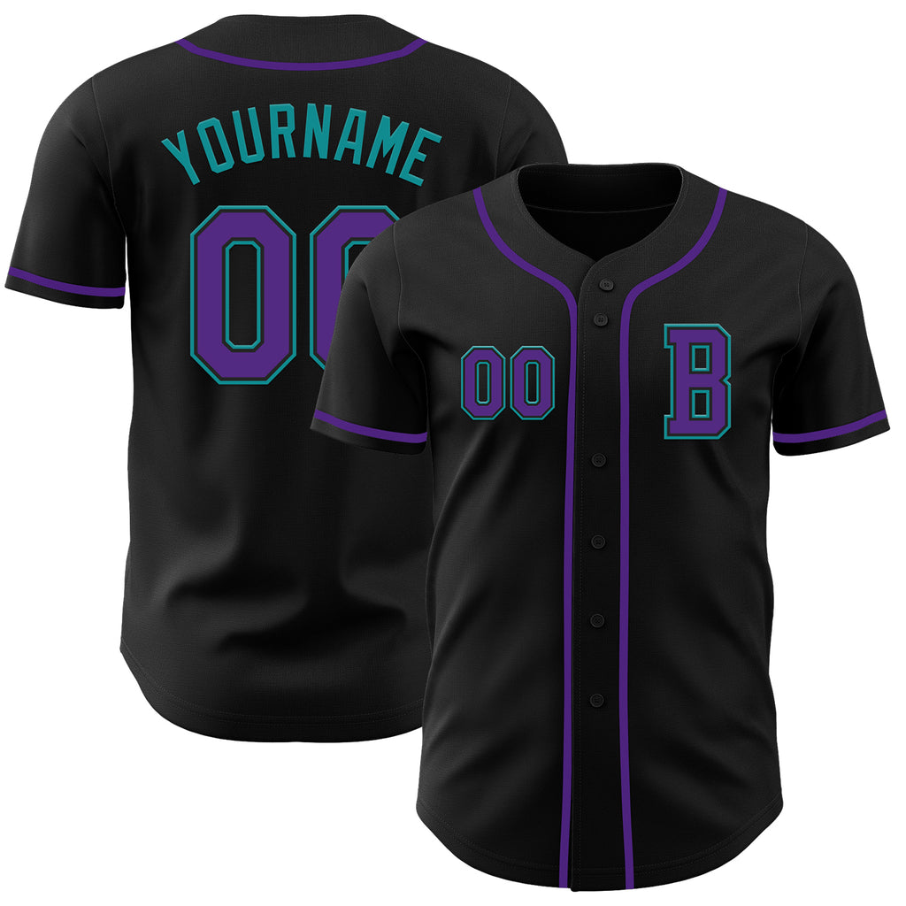 Custom Black Purple-Teal Authentic Baseball Jersey