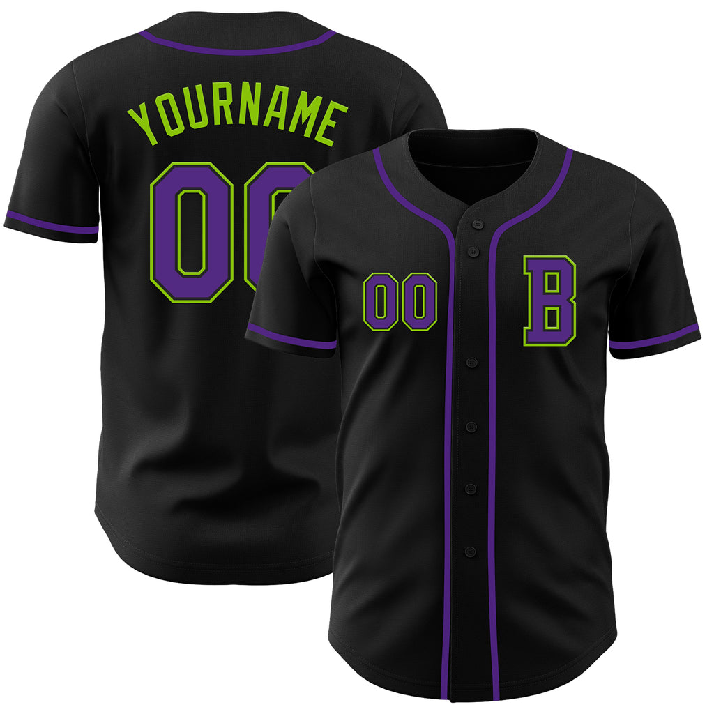 Custom Black Purple-Neon Green Authentic Baseball Jersey