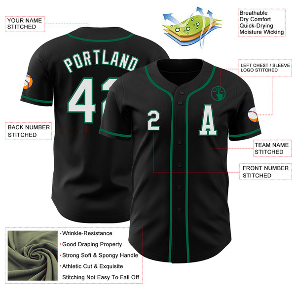 Custom Black White-Kelly Green Authentic Baseball Jersey