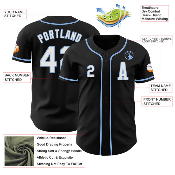 Custom Black White-Light Blue Authentic Baseball Jersey