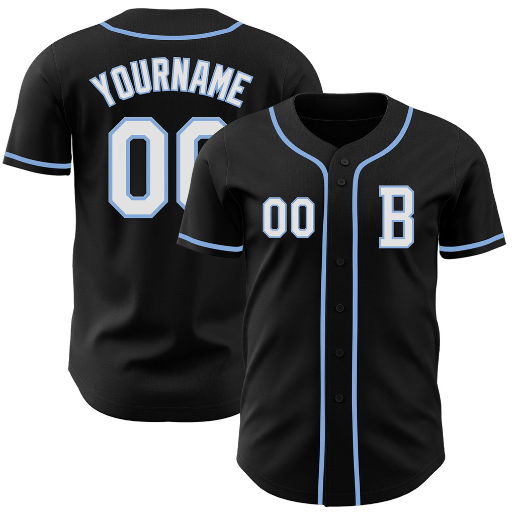 Custom Black White-Light Blue Authentic Baseball Jersey