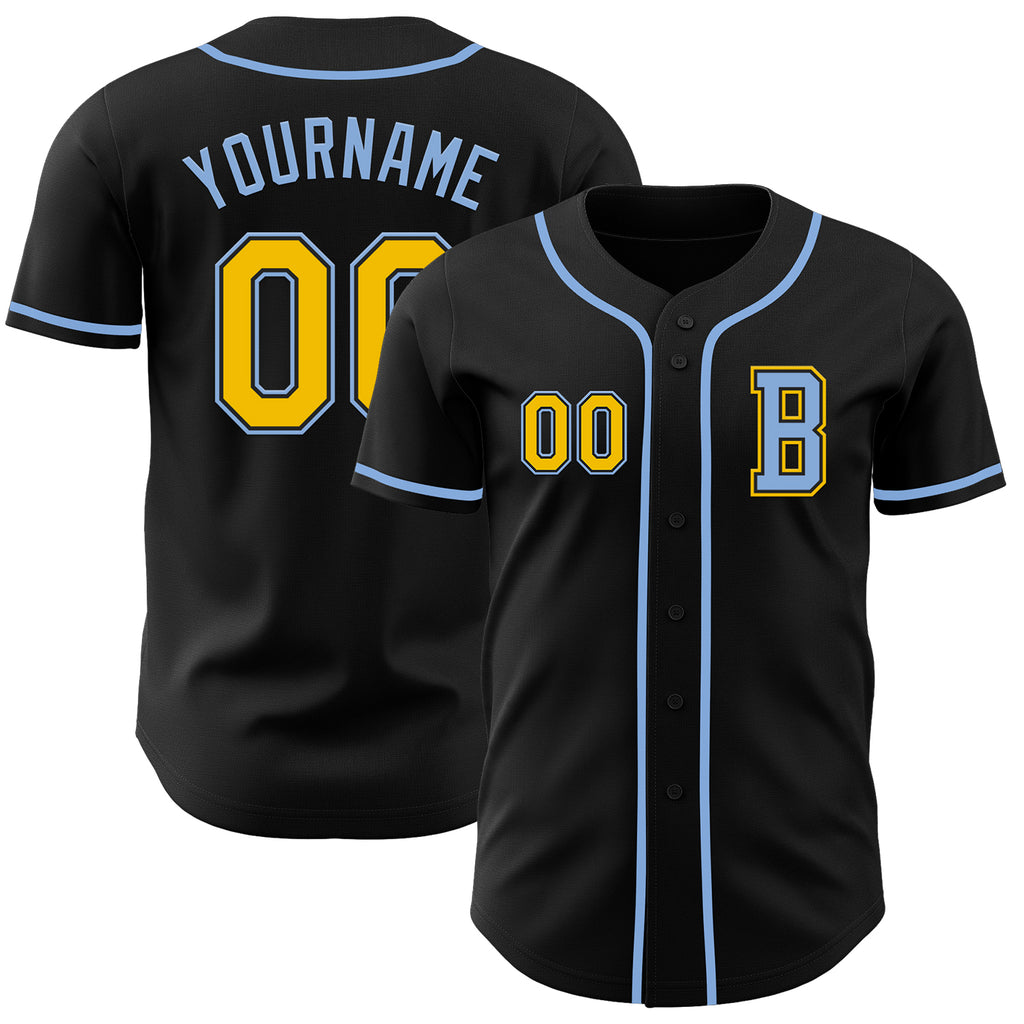 Custom Black Yellow-Light Blue Authentic Baseball Jersey