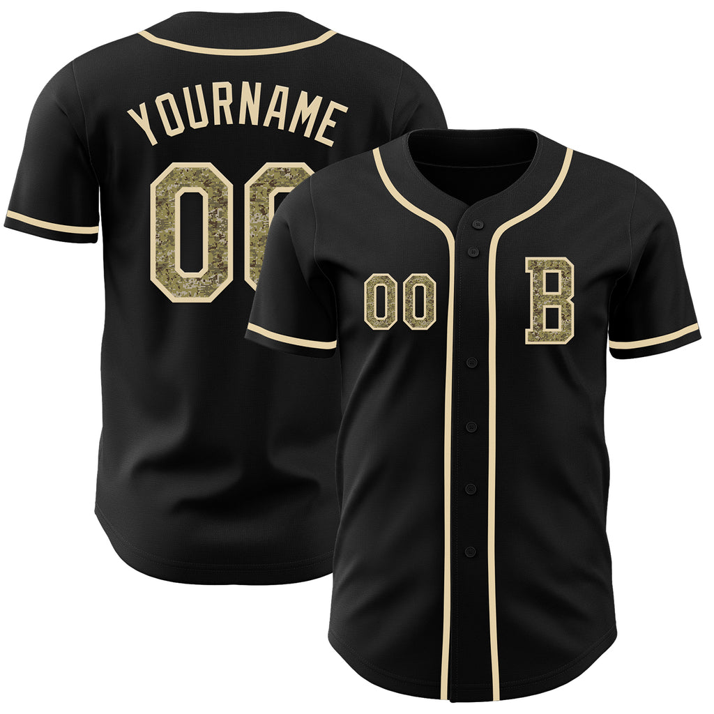 Custom Black Camo-Cream Authentic Baseball Jersey