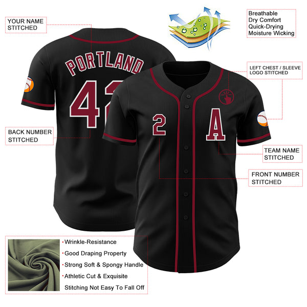 Custom Black Crimson-White Authentic Baseball Jersey