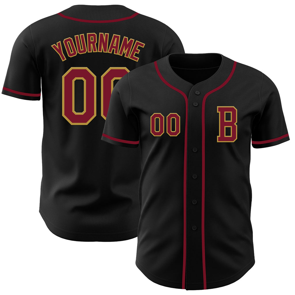 Custom Black Crimson-Old Gold Authentic Baseball Jersey