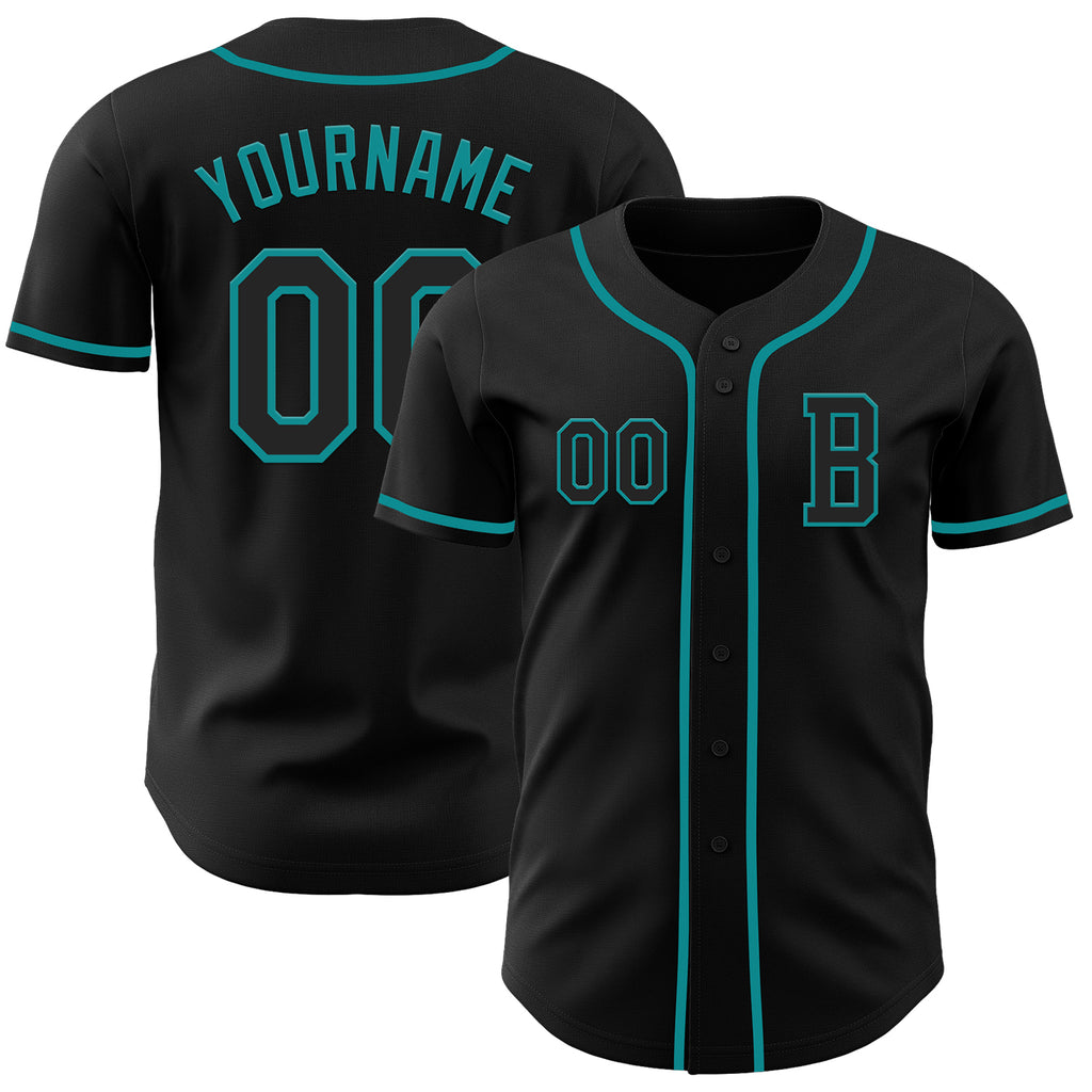 Custom Black Teal Authentic Baseball Jersey