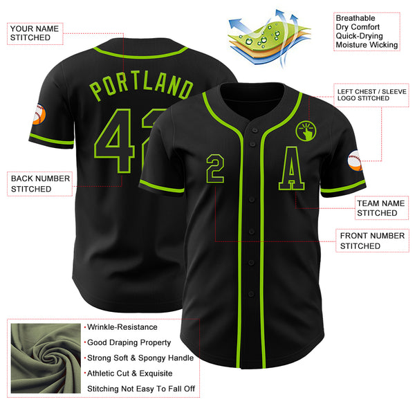 Custom Black Neon Green Authentic Baseball Jersey