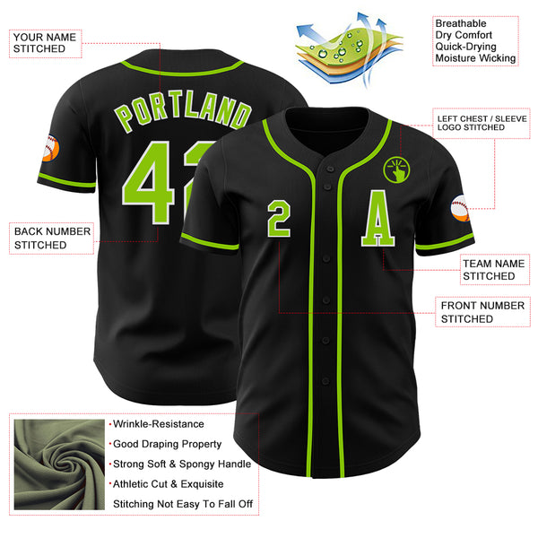 Custom Black Neon Green-White Authentic Baseball Jersey