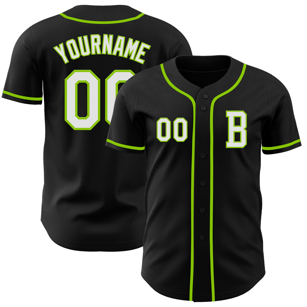 Custom Black White-Neon Green Authentic Baseball Jersey