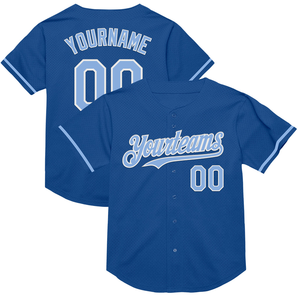 Custom Blue Light Blue-White Mesh Authentic Throwback Baseball Jersey