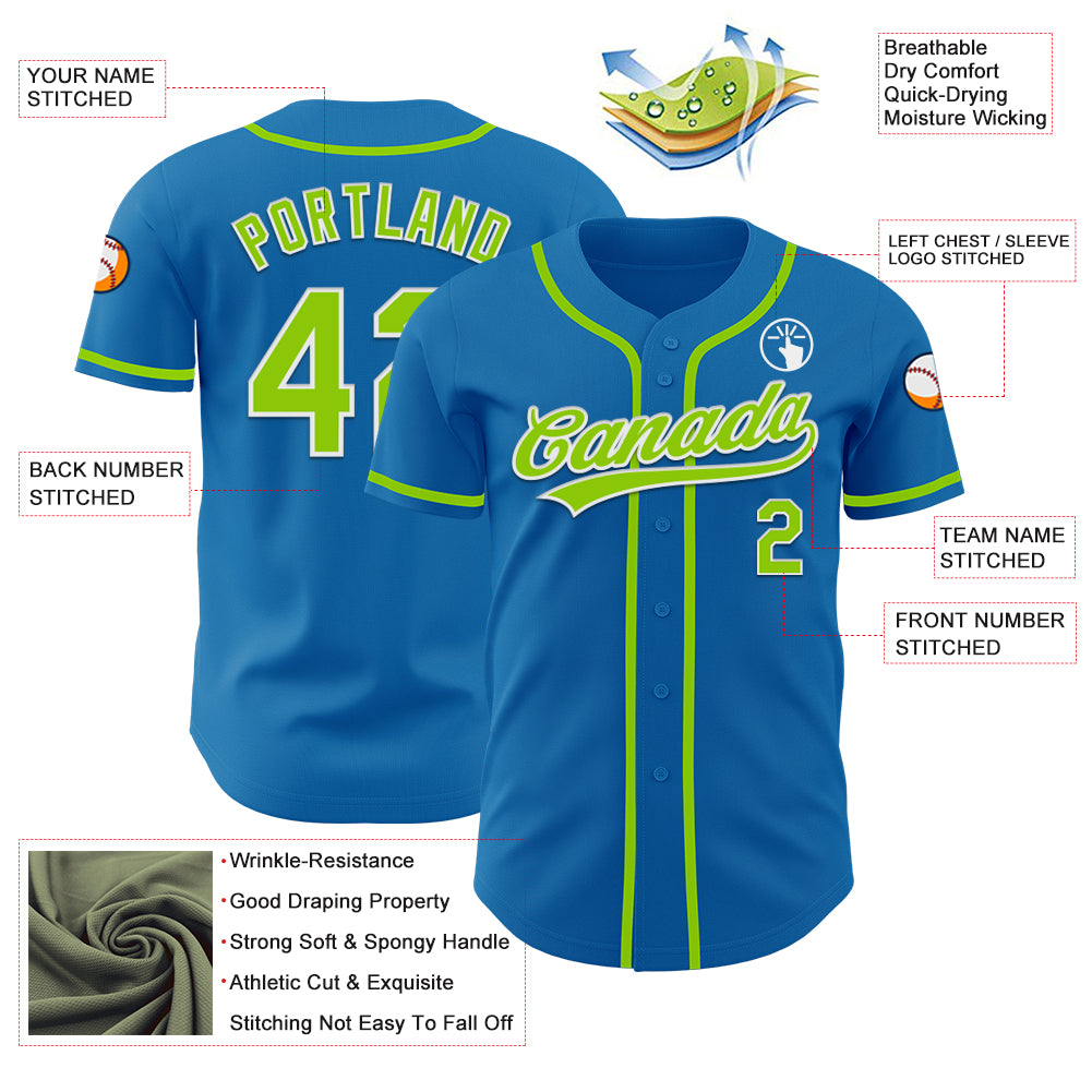 Custom Blue Neon Green-White Authentic Baseball Jersey Free Shipping ...