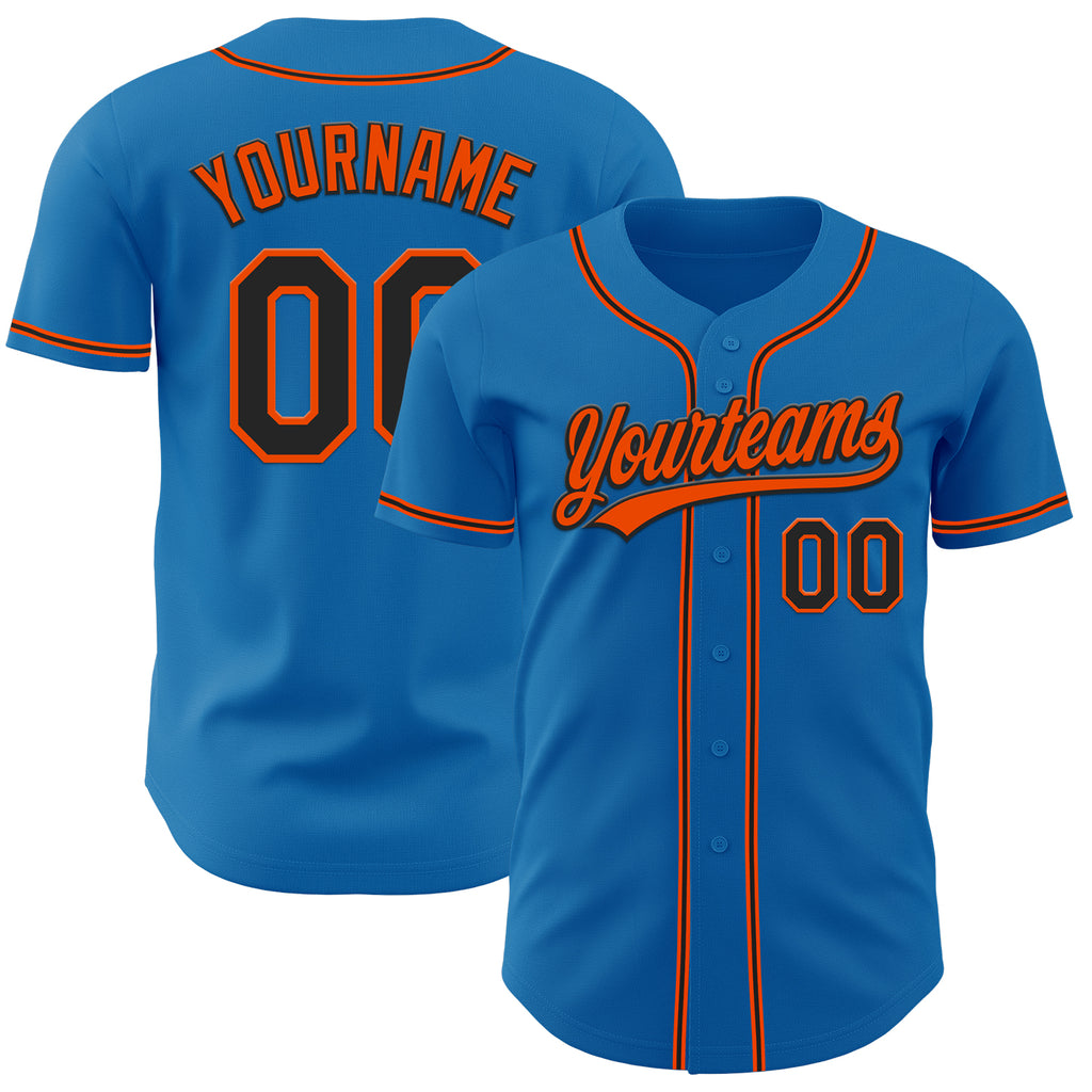 Custom Blue Black-Orange Authentic Baseball Jersey