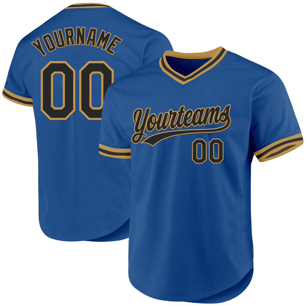 Custom Blue Black-Old Gold Authentic Throwback Baseball Jersey