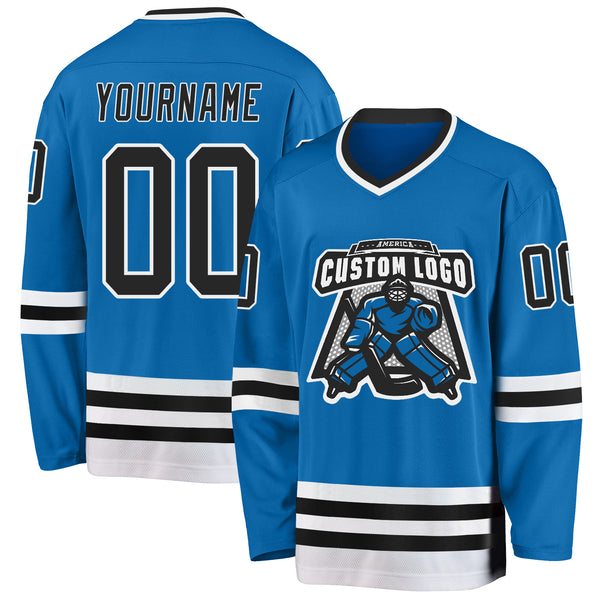 Custom Blue Black-White Hockey Jersey