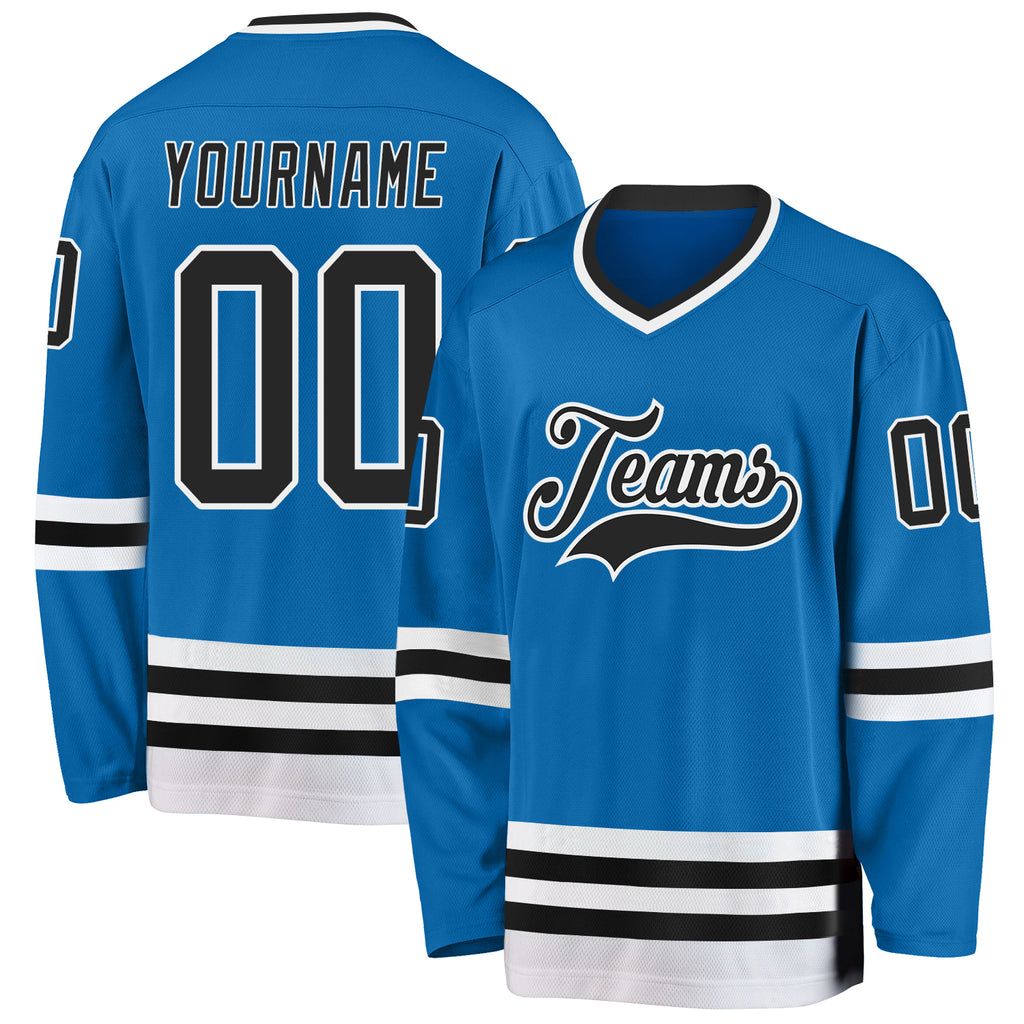 Custom Blue Black-White Hockey Jersey