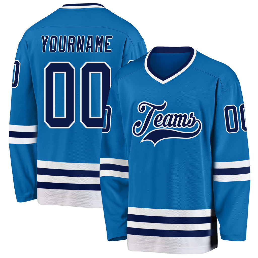 Custom Blue Navy-White Hockey Jersey