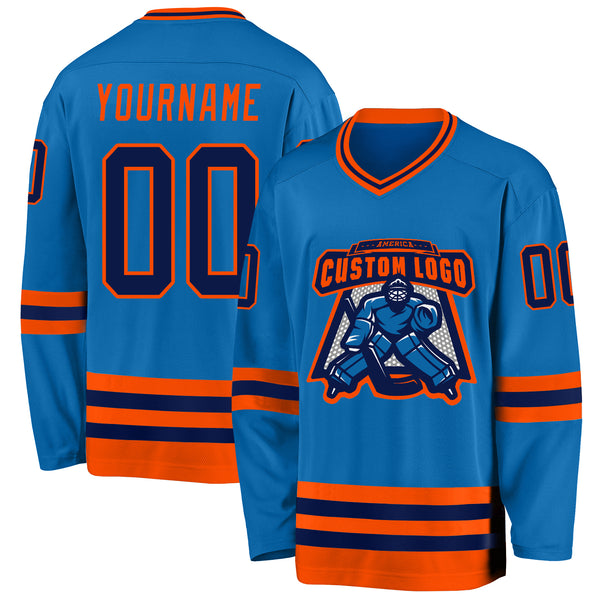 Custom Blue Navy-Orange Hockey Jersey