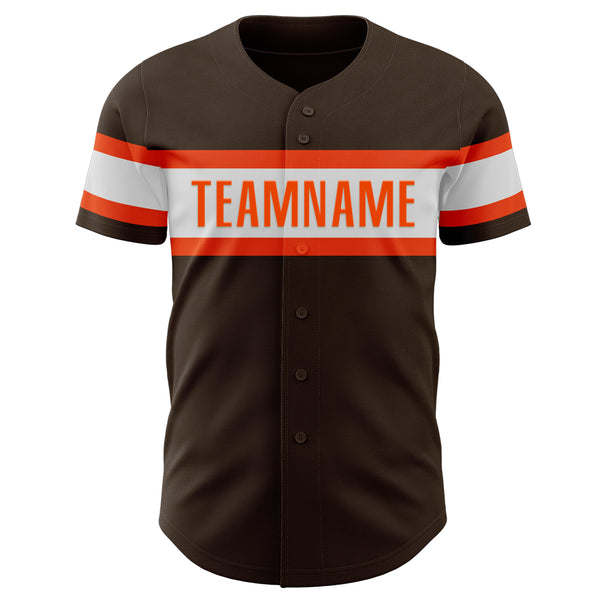 Custom Brown White-Orange Authentic Baseball Jersey