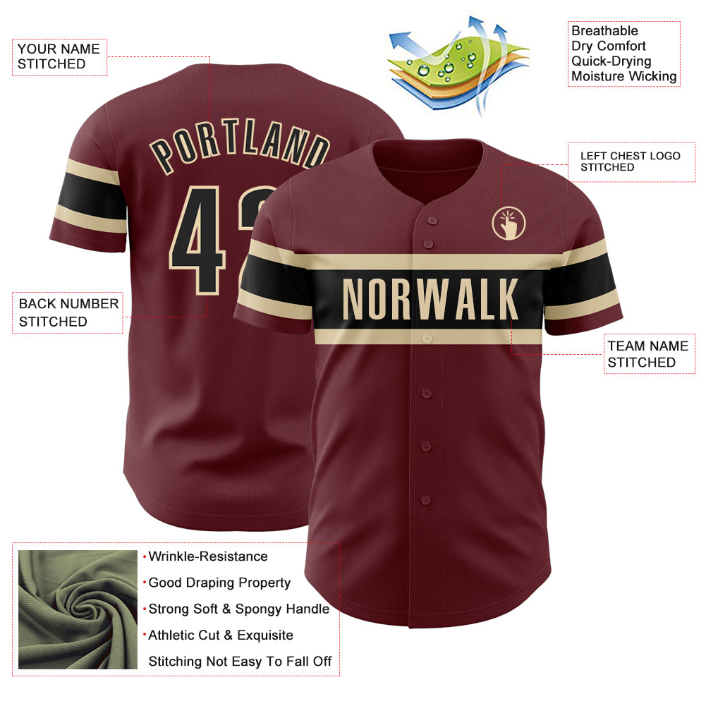 Custom Burgundy Black-City Cream Authentic Baseball Jersey Free ...