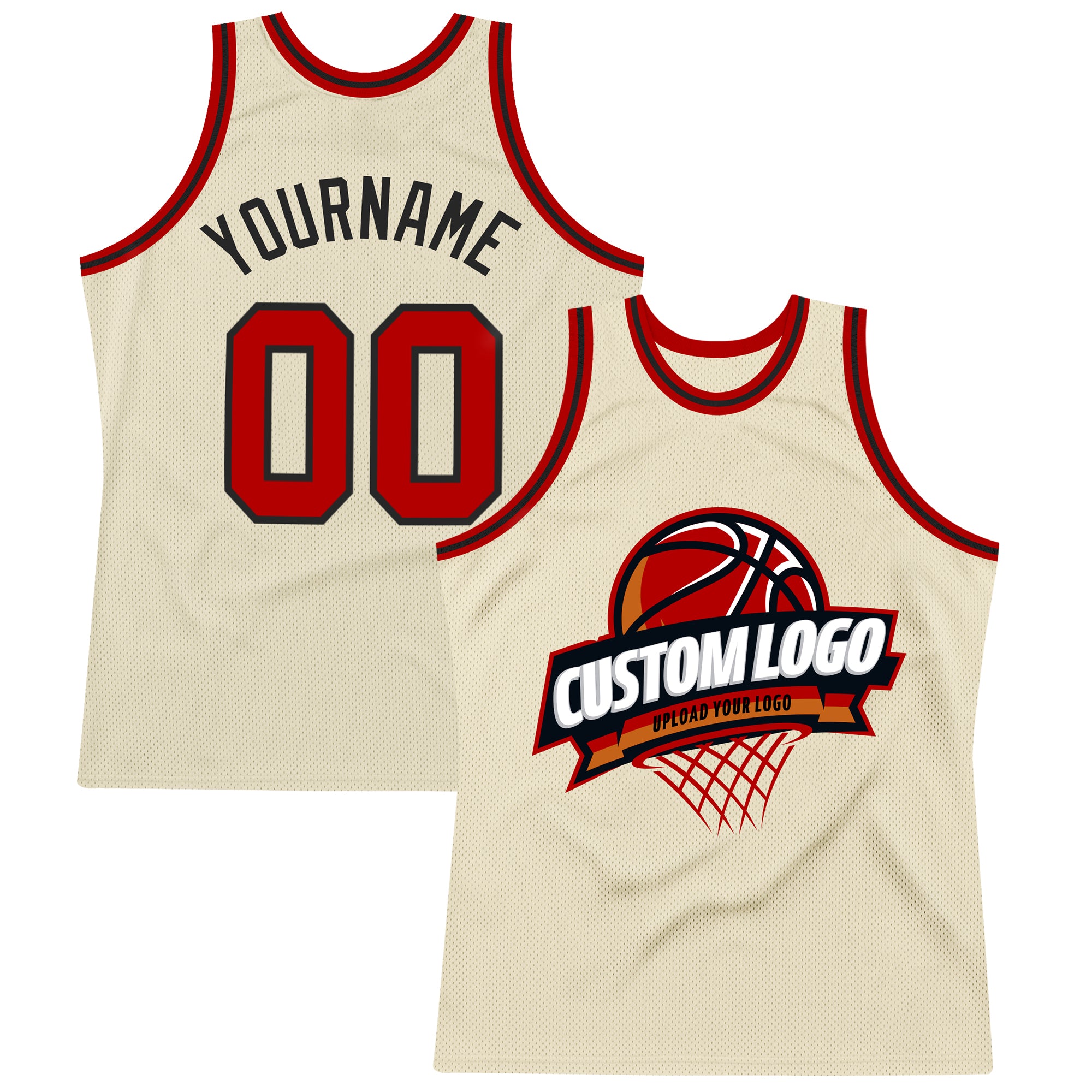 FIITG Custom Basketball Jersey Cream Cream-Red Authentic Throwback Men's Size:3XL