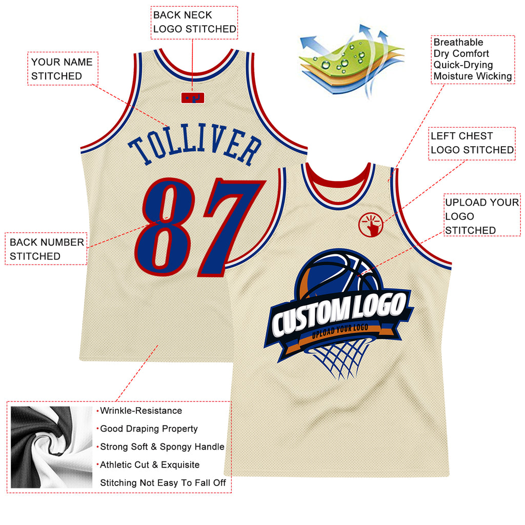 Custom Cream Royal-Red Authentic Throwback Basketball Jersey in