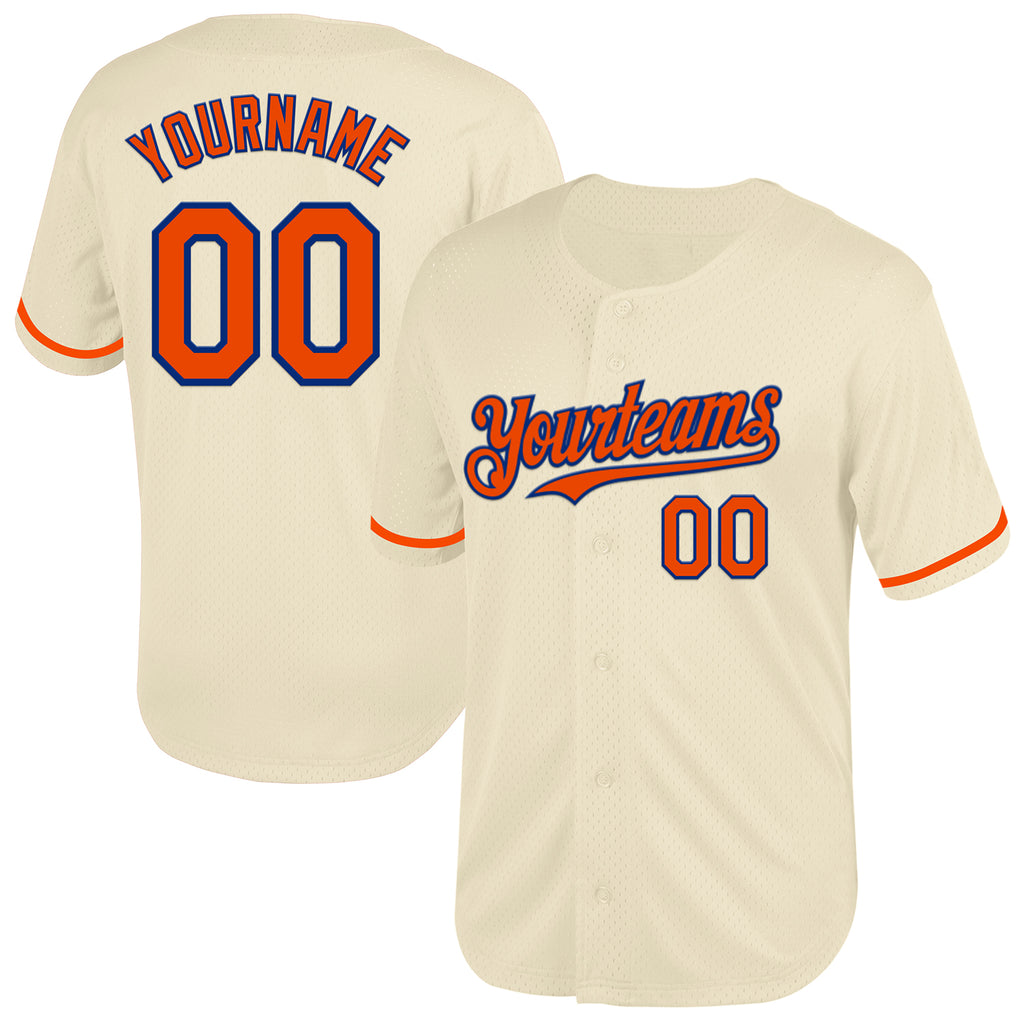 Custom Cream Orange-Royal Mesh Authentic Throwback Baseball Jersey