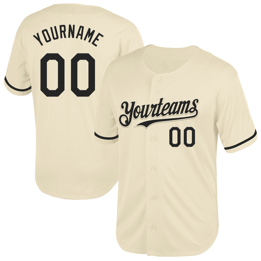 Custom Cream Black Mesh Authentic Throwback Baseball Jersey