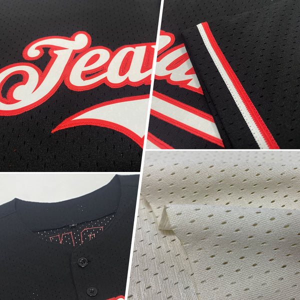 Custom Cream Crimson Black-Aqua Mesh Authentic Throwback Baseball Jersey