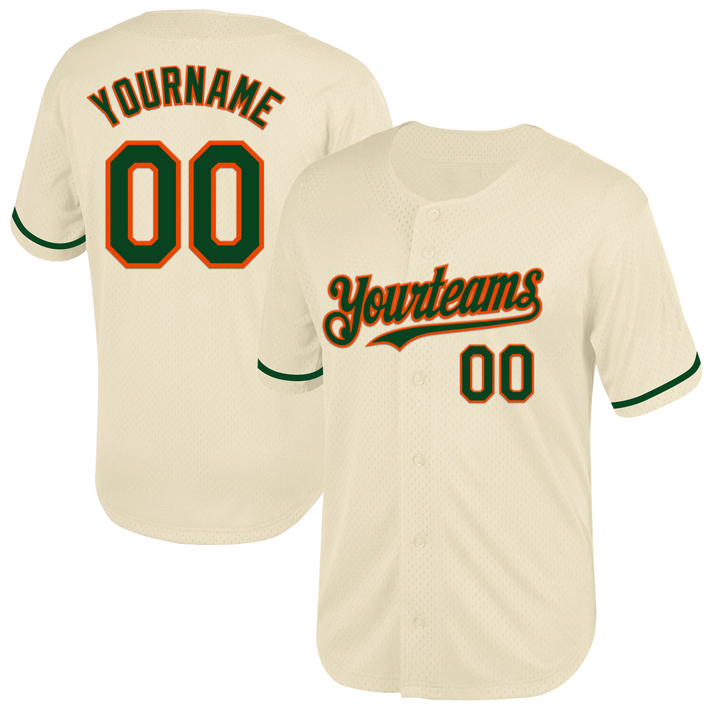 Custom Cream Green-Orange Mesh Authentic Throwback Baseball Jersey