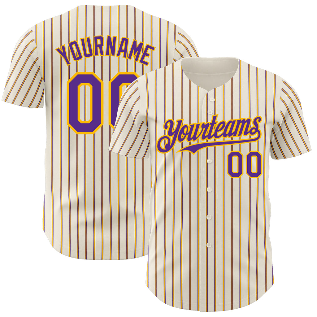 Custom Cream (Purple Gold Pinstripe) Purple-Gold Authentic Baseball Jersey