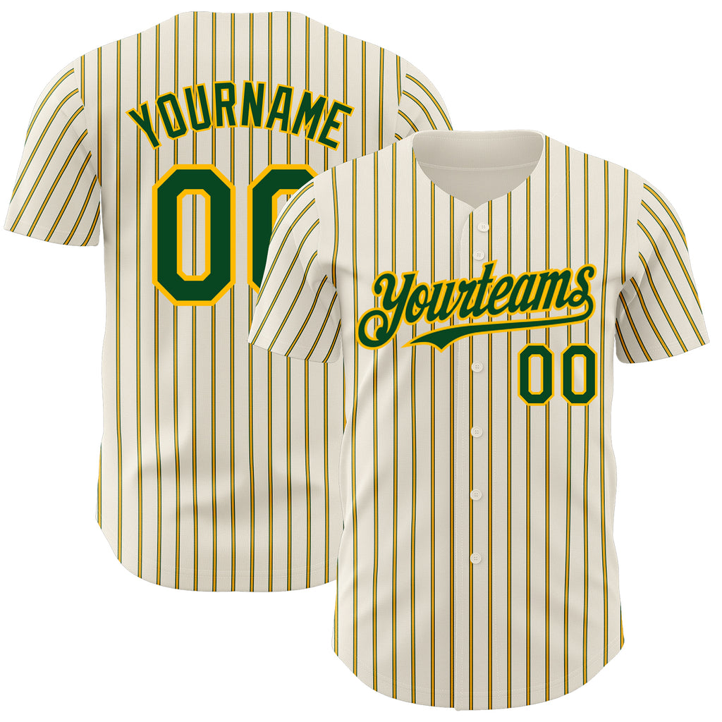 Custom Cream (Green Gold Pinstripe) Green-Gold Authentic Baseball Jersey