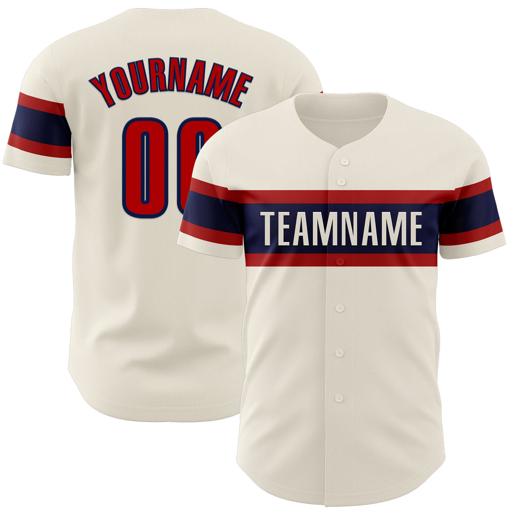 Custom Cream Red-Navy Authentic Baseball Jersey