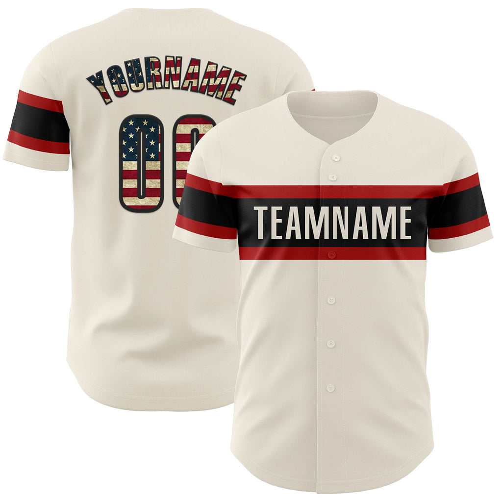 Custom Cream Vintage USA Flag Black-Red Authentic Baseball Jersey