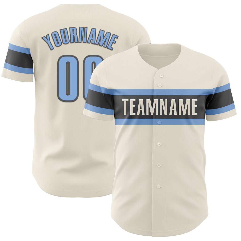 Custom Cream Light Blue-Steel Gray Authentic Baseball Jersey