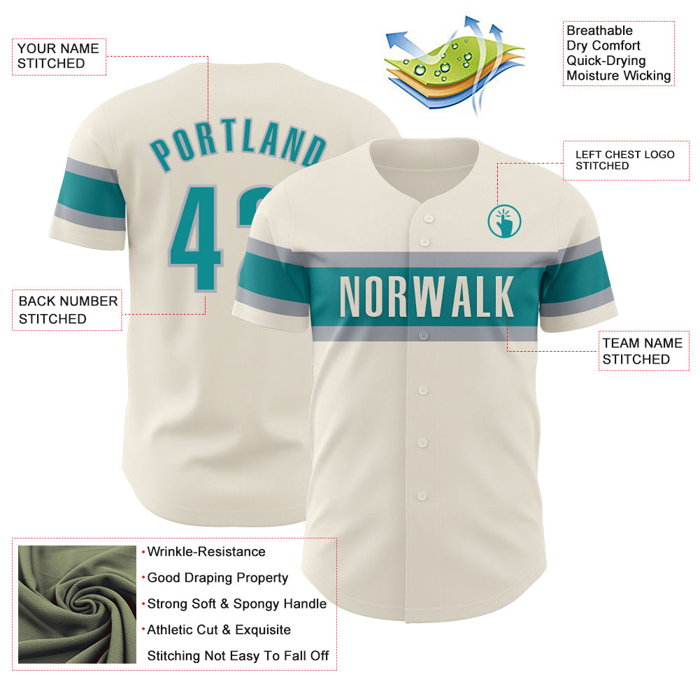 Custom Cream Teal-Gray Authentic Baseball Jersey Free Shipping – Fiitg