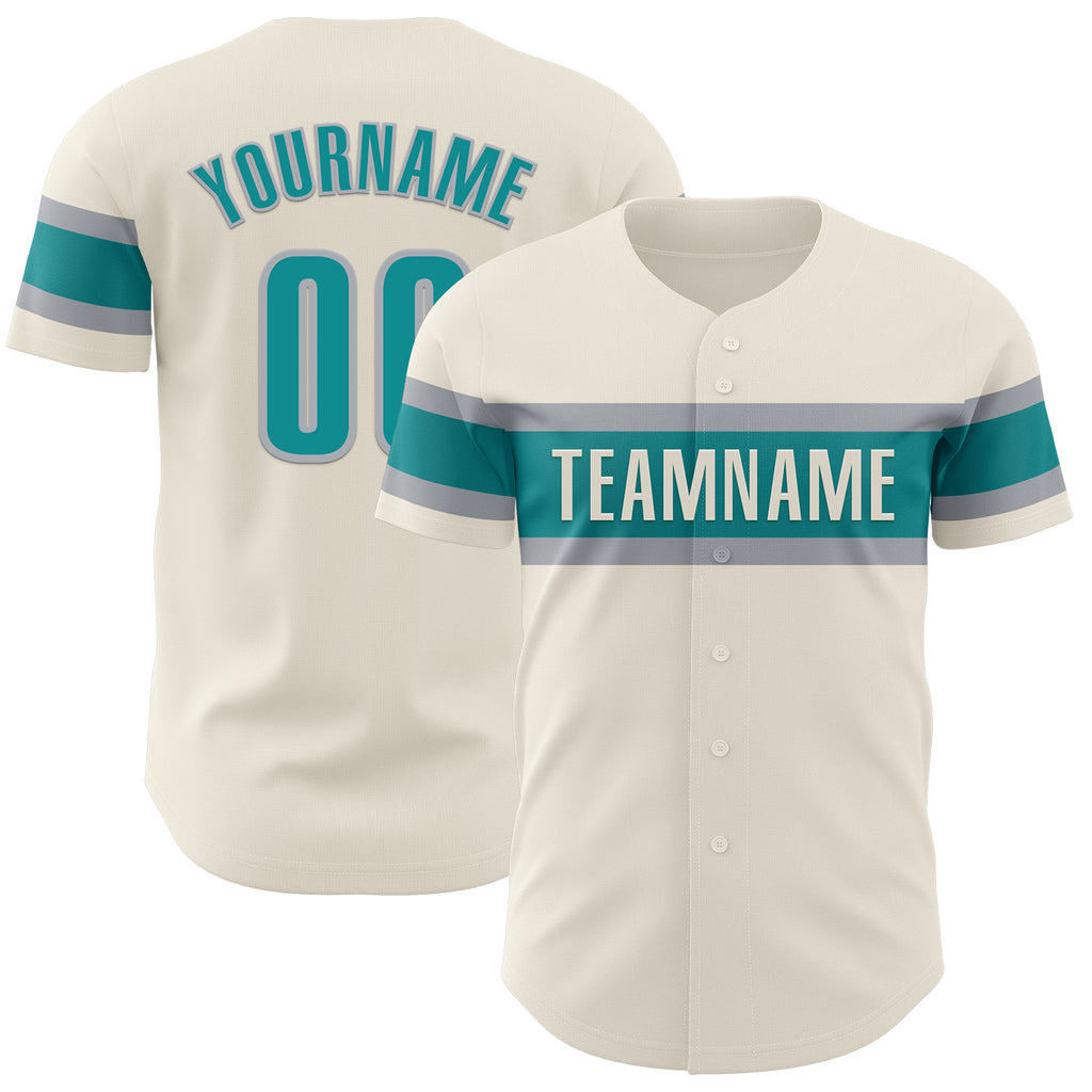 Custom Cream Teal-Gray Authentic Baseball Jersey