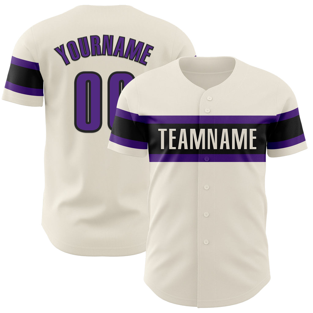 Custom Cream Purple-Black Authentic Baseball Jersey