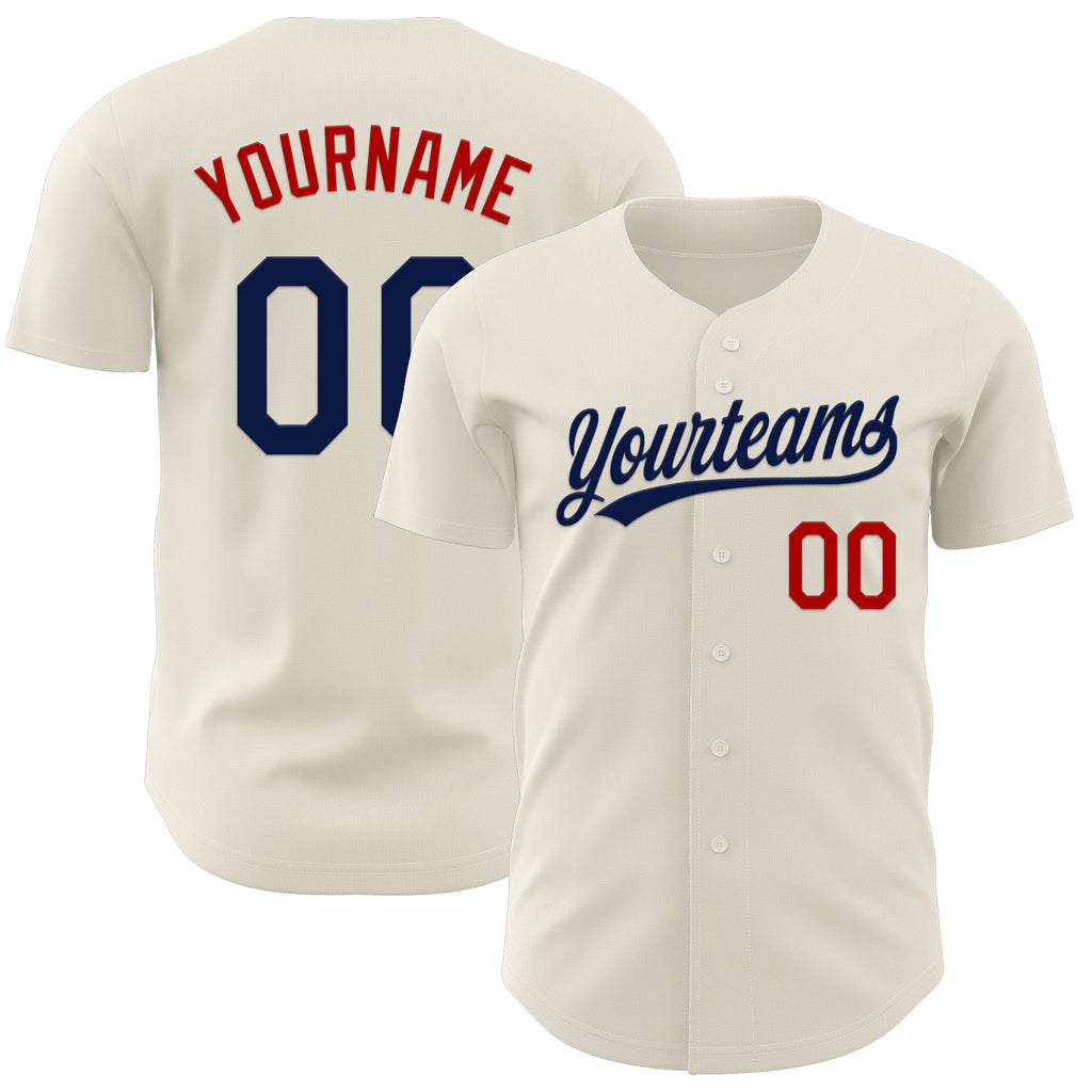 Custom Cream Navy-Red Authentic Baseball Jersey