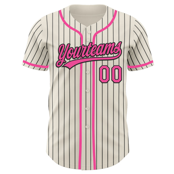 Custom Cream Black Pinstripe Pink Authentic Baseball Jersey