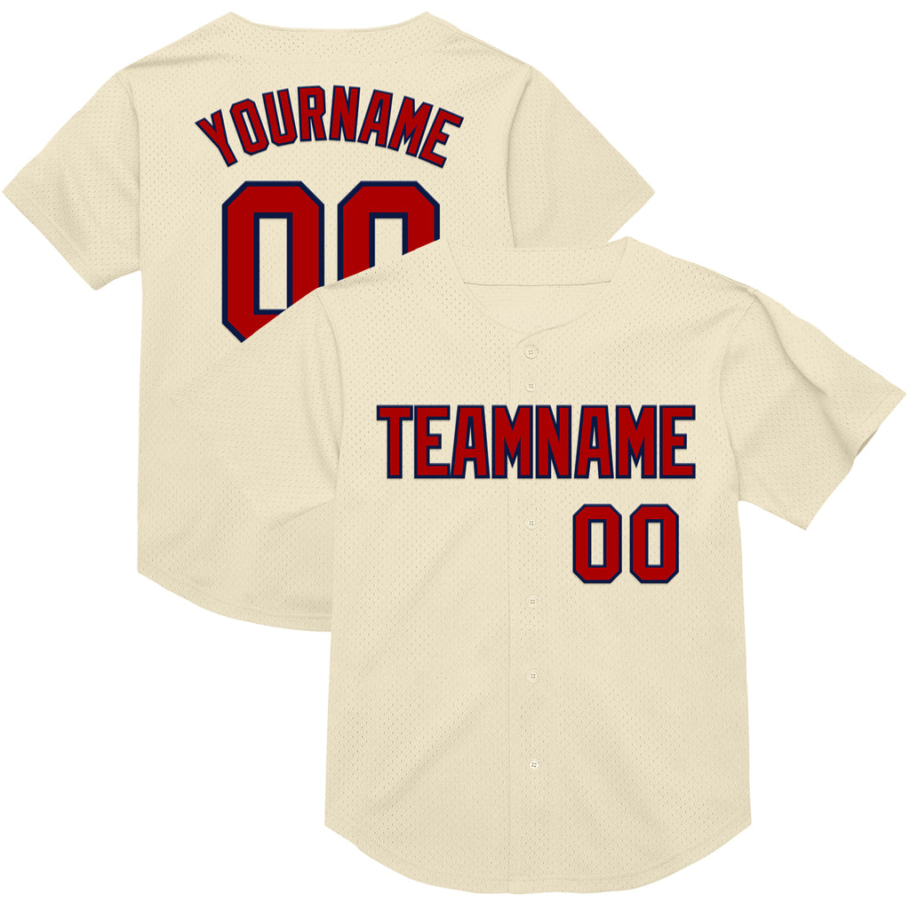 Custom Cream Red-Navy Mesh Authentic Throwback Baseball Jersey