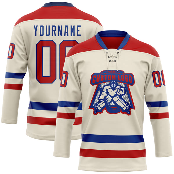 Custom Cream Red-Royal Hockey Lace Neck Jersey