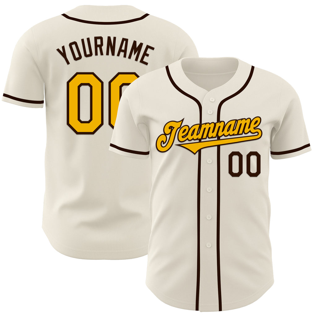 Custom Cream Gold-Brown Authentic Baseball Jersey