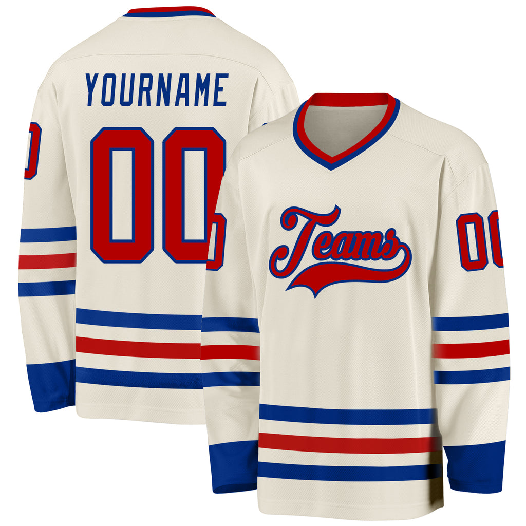 Custom Cream Red-Royal Hockey Jersey