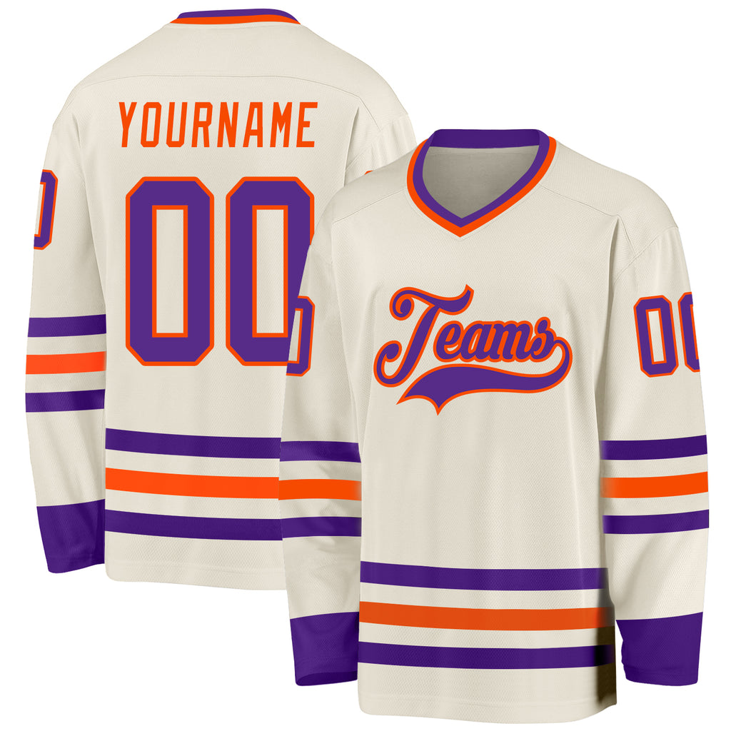 Custom Cream Purple-Orange Hockey Jersey