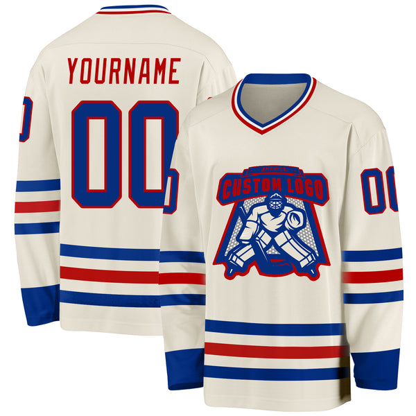 Custom Cream Royal Red-White Hockey Jersey