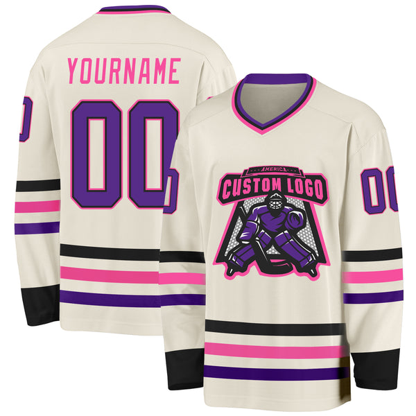 Custom Cream Purple Black-Pink Hockey Jersey