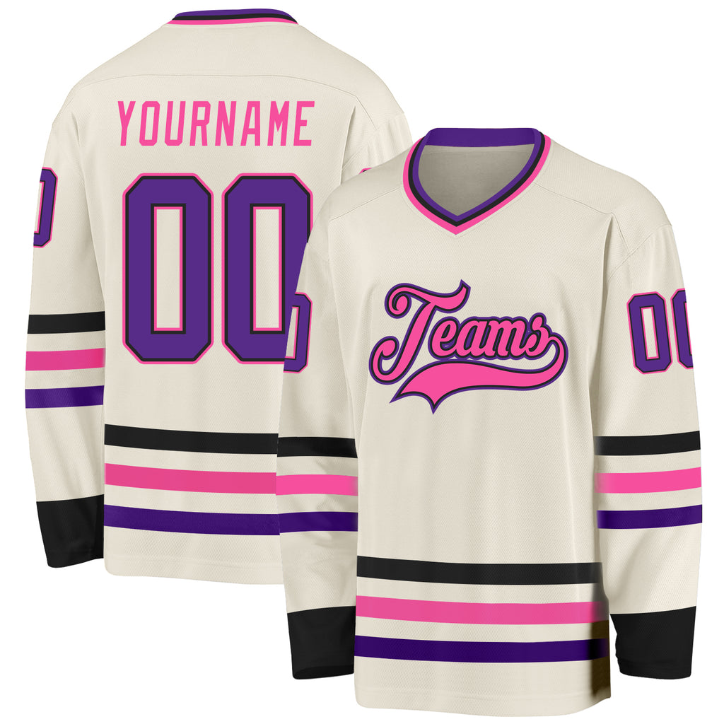 Custom Cream Purple Black-Pink Hockey Jersey