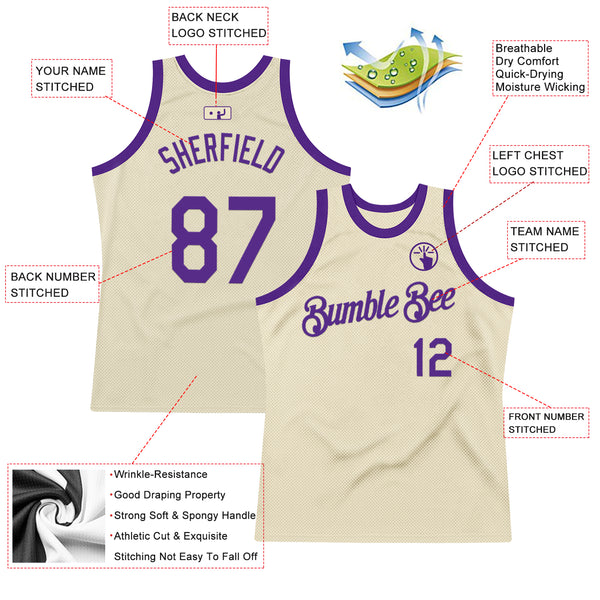 Custom Cream Purple Authentic Throwback Basketball Jersey